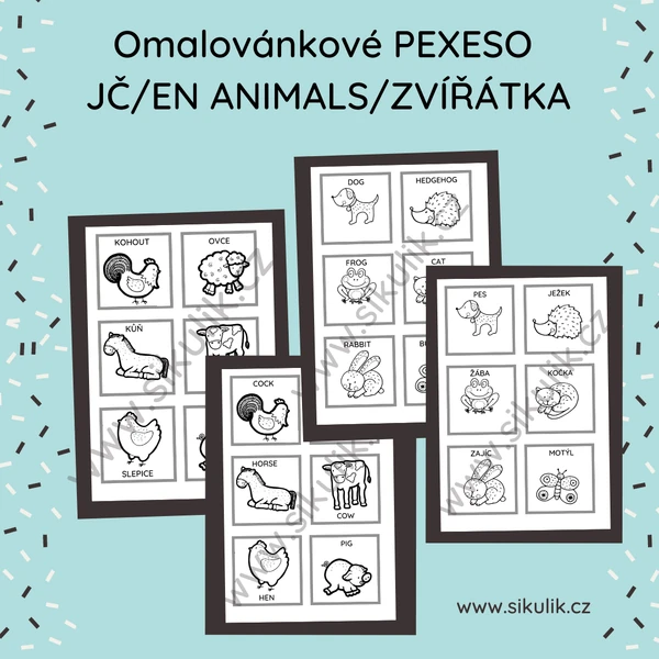 Omalovánkové Pexeso Zvířátka Angličtina Hrou