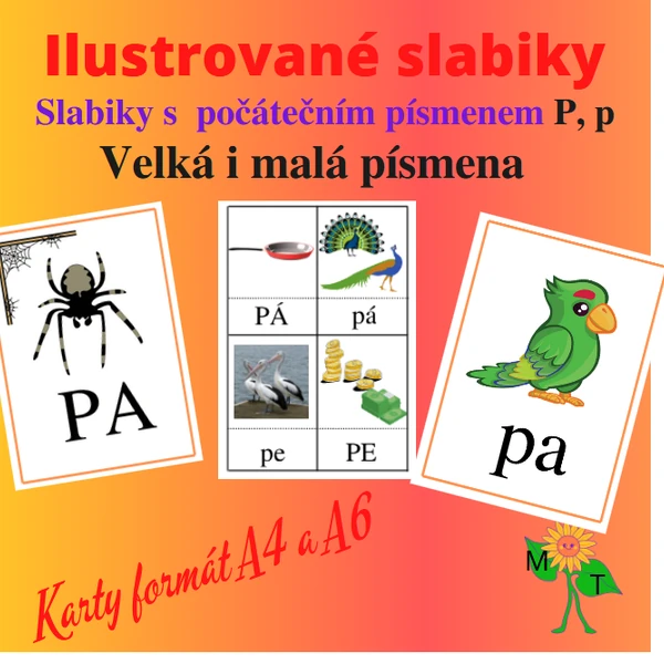 Ilustrované slabiky s písmenem P, p