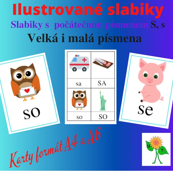 Ilustrované slabiky s písmenem S, s