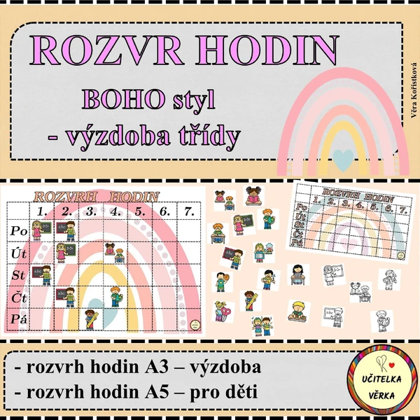 ROZVR HODIN - BOHO styl - výzdoba třídy + rozvrh pro děti