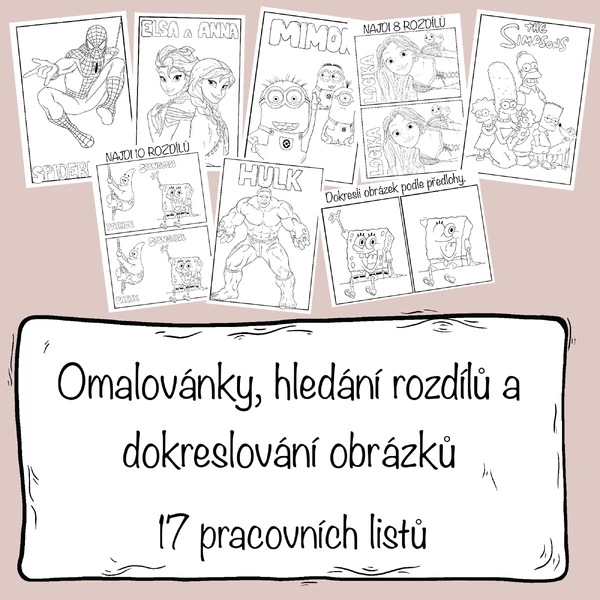 Omalovánky, Hledání rozdílů a Dokreslování obrázků - filmové postavy 