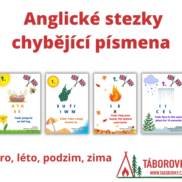 Anglické stezky chybějící písmena - jaro, léto, podzim, zima
