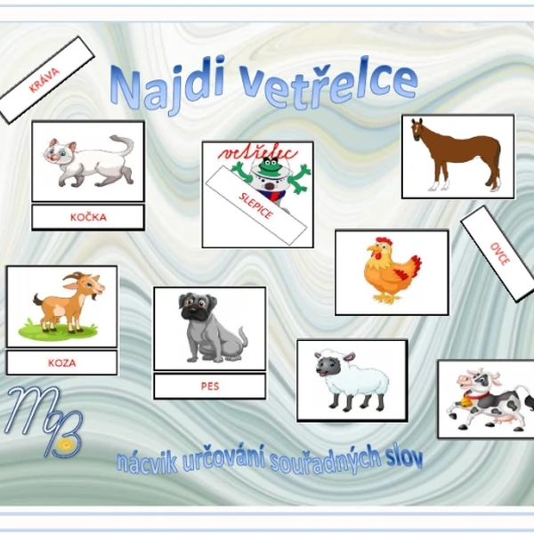 NAJDI VETŘELCE (nácvik určování souřadných slov)