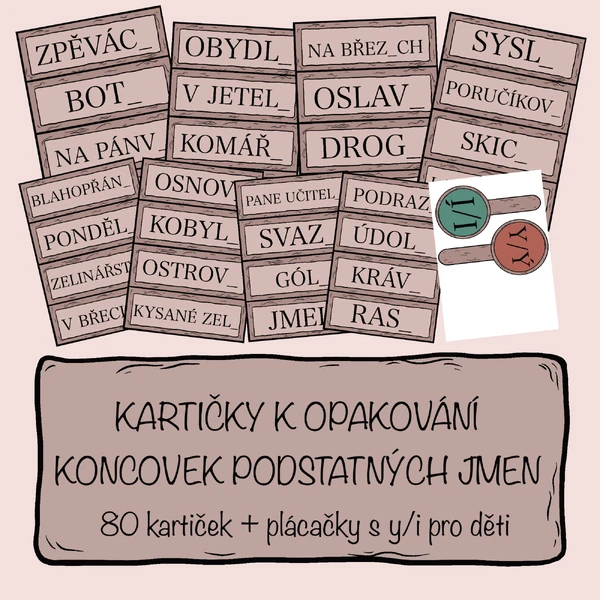 Koncovky podstatných jmen - kartičky a plácačky