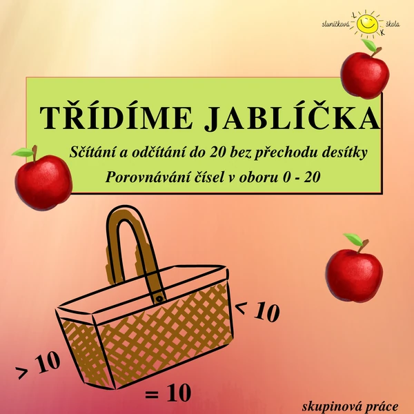 TŘÍDÍMĚ JABLÍČKA - Sčítání a odčítání do 20 + porovnávání