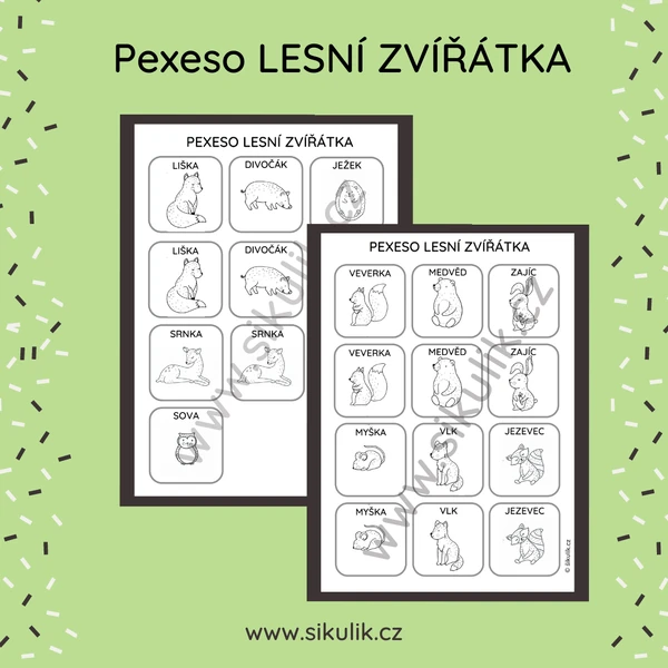 OMALOVÁNKOVÉ PEXESO LESNÍ ZVÍŘÁTKA