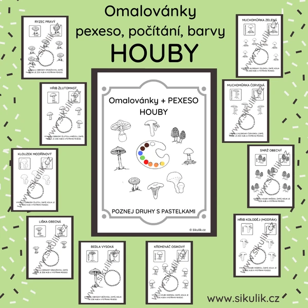 OMALOVÁNKOVÝ SEŠIT+ POČÍTÁNÍ + PEXESO HOUBY