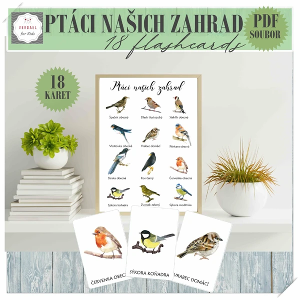 PTÁCI NAŠICH ZAHRAD - 18 karet s plakátem