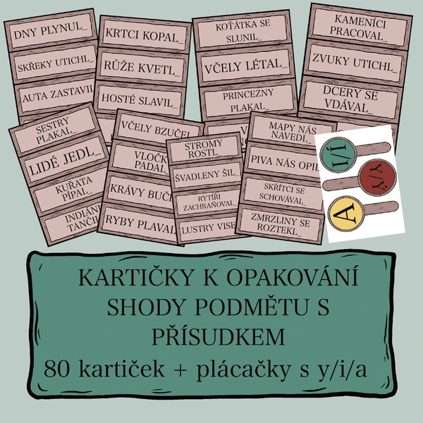 Shoda podmětu s přísudkem - kartičky a plácačky