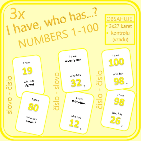 I have, who has…? NUMBERS 1-100 (3 varianty)