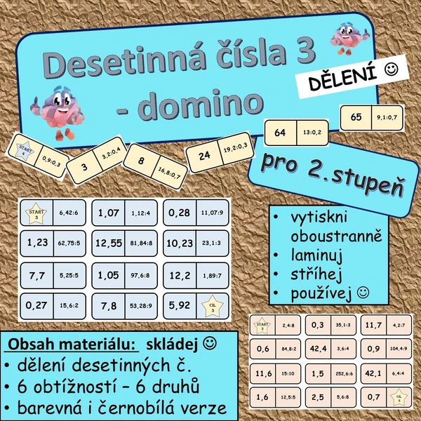 Desetinná čísla 3 - domino