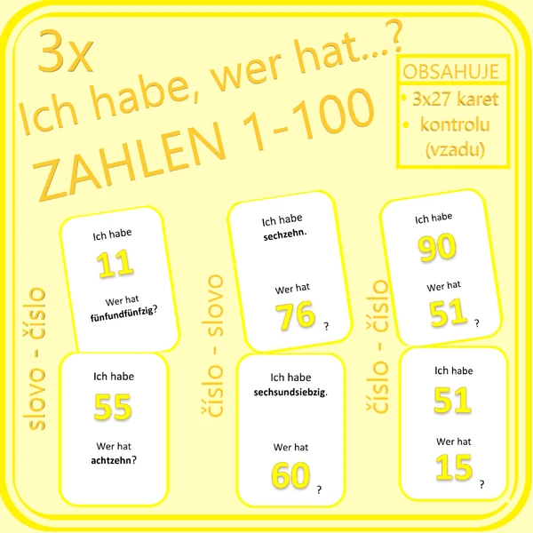Ich habe, wer hat…? ZAHLEN 1-100 (3 varianty)