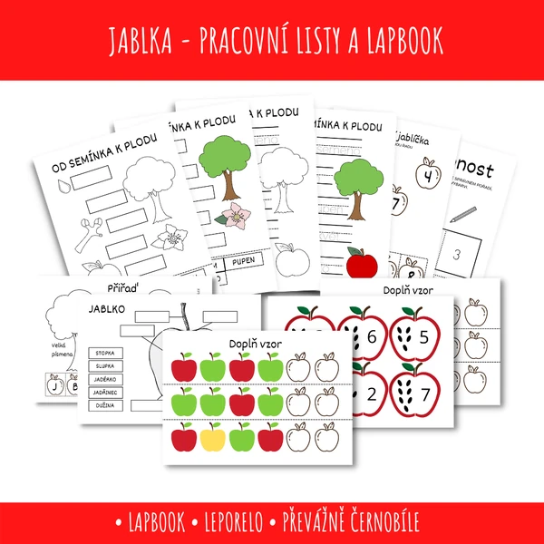 Jablka - pracovní listy a lapbook PDF