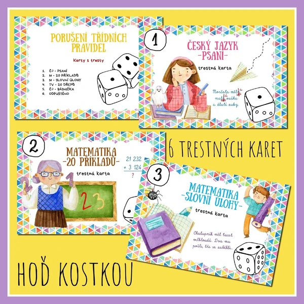 6 trestíkových karet 