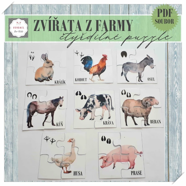 Zvířata z farmy - čtyřdílné puzzle