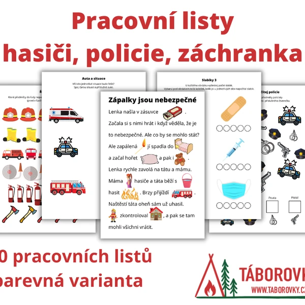 Pracovní listy - hasiči, policie a záchranáři - barevné