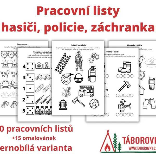 Pracovní listy - hasiči, policie a záchranáři - černobílé