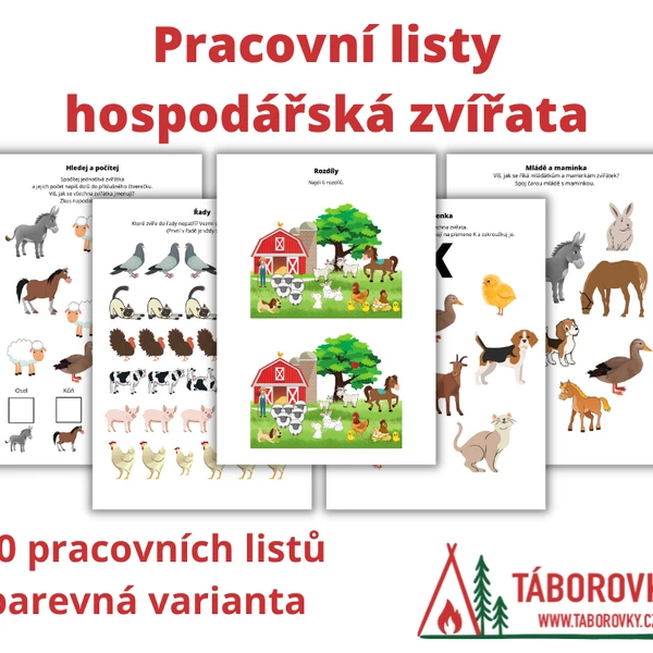 Pracovní listy - hospodářská zvířata - barevné