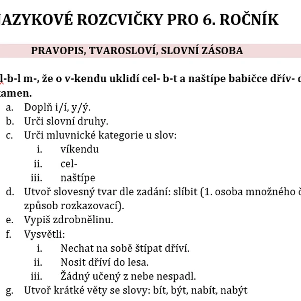 Jazykové rozbory pro 6. ročník