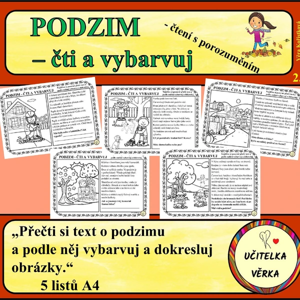 PODZIM - ČTI A VYBARVUJ - čtení s porozuměním