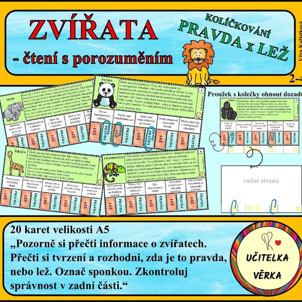 ZVÍŘATA - čtení s porozuměním - PRAVDA x LEŽ