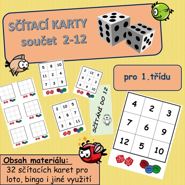 Sčítání do 12 - sčítací karty