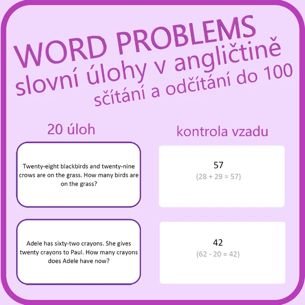 Word problems: sčítání a odčítání do 100 (slovní úlohy v angličtině)