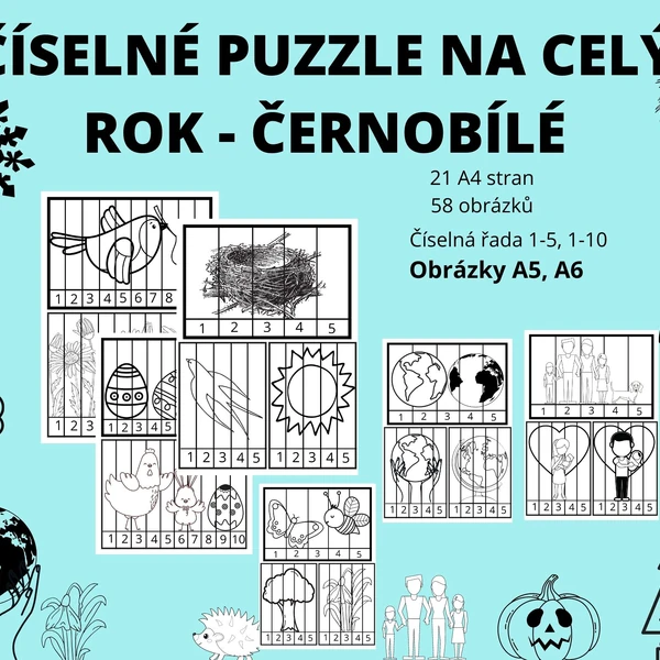 Černobílé číselné puzzle na celý rok