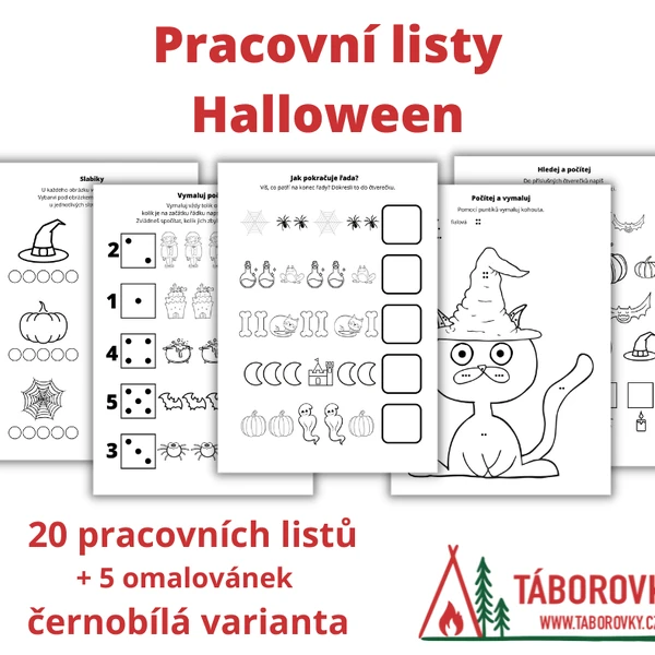 Pracovní listy Halloween - černobílé