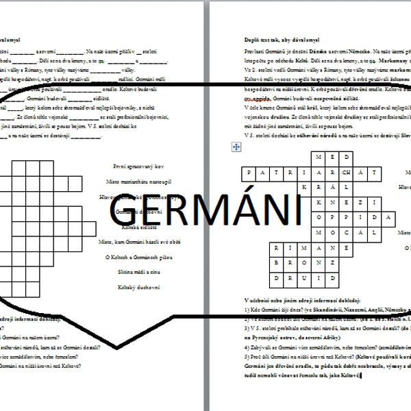 Germáni, pracovní list