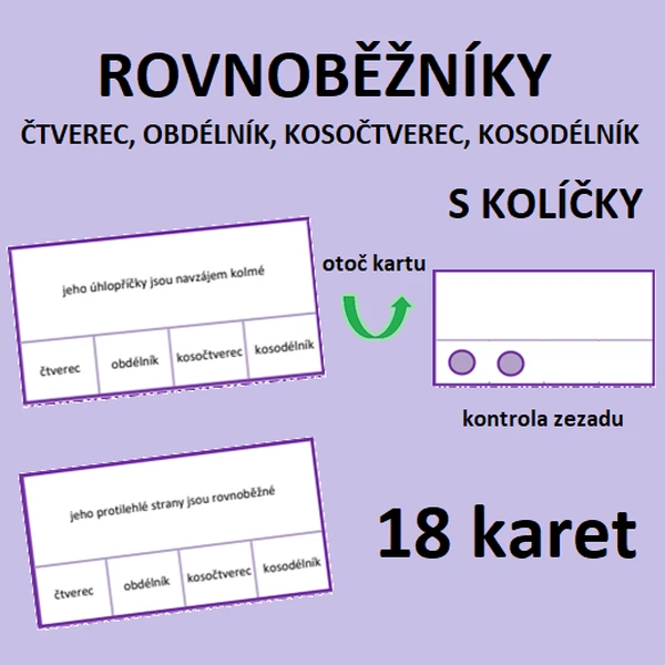 ROVNOBĚŽNÍKY s kolíčky - čtverec, obdélník, kosočtverec, kosodélník