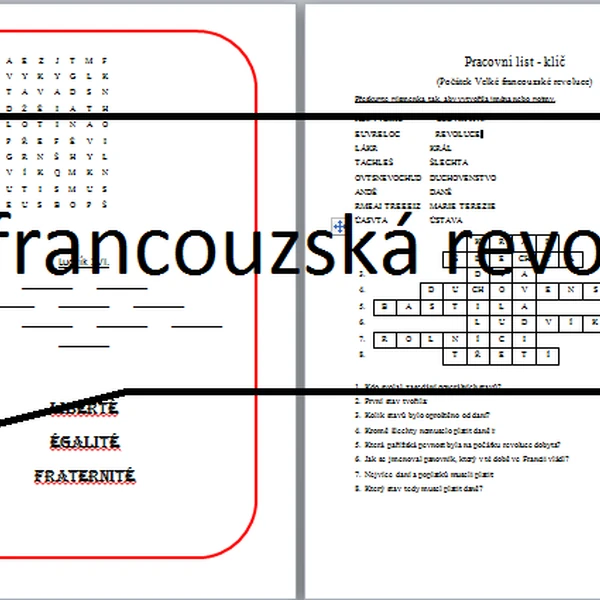 Velká francouzská revoluce, pracovní list
