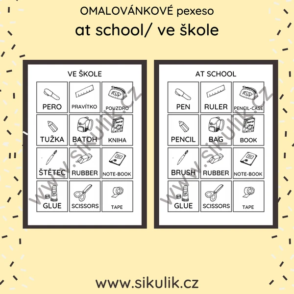 At school/ ve škole omalovánkové pexeso