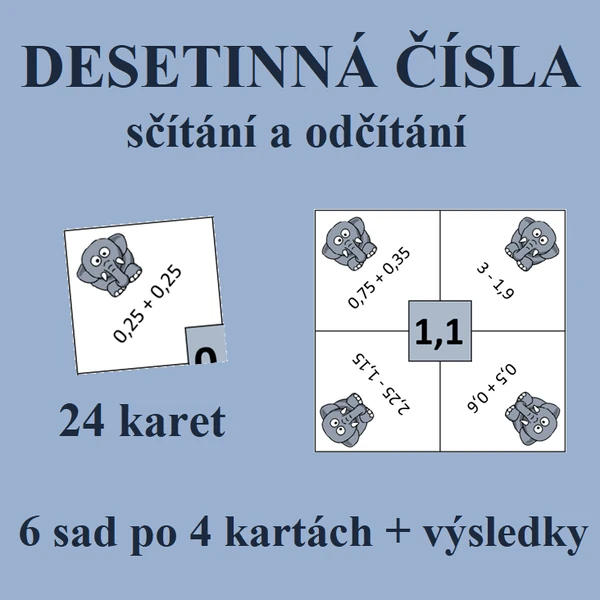 Desetinná čísla - sčítání a odčítání (slož ze 4 karet výsledek)