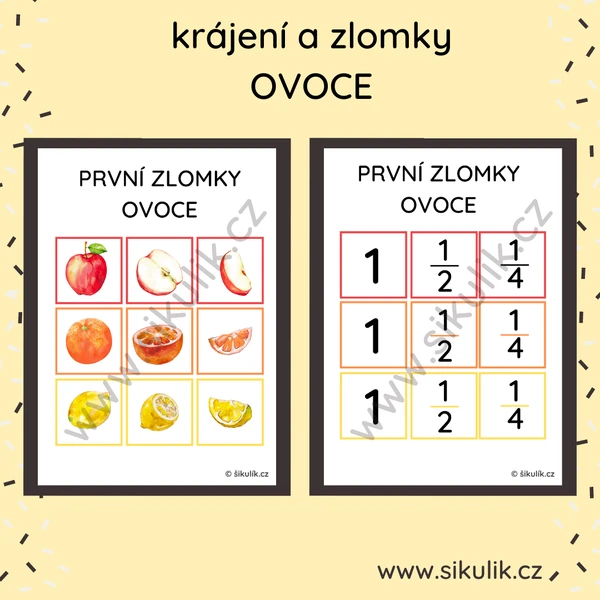 Kartičky krájení ovoce- zlomky