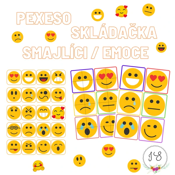 Smajlíci, emoce -pexeso, skládačka