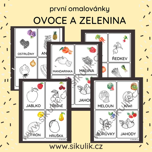 První omalovánky+  ovoce a zelenina