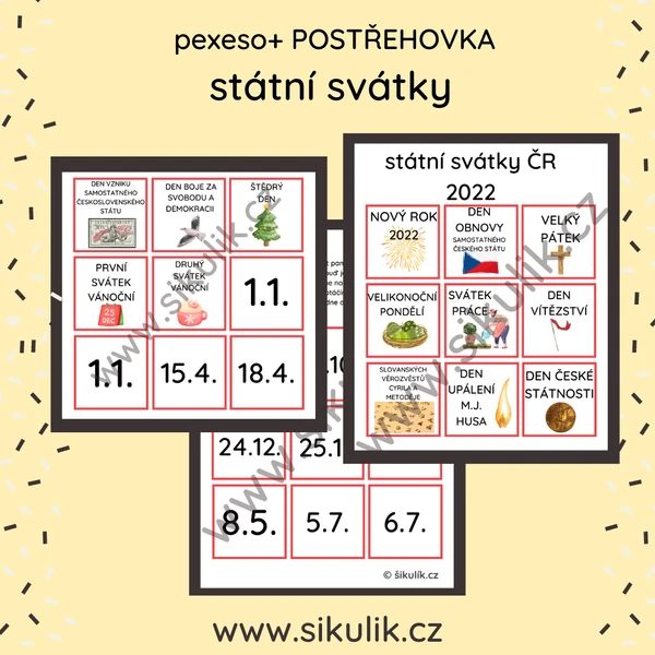 Státní svátky- kartičky+ paměťové hry