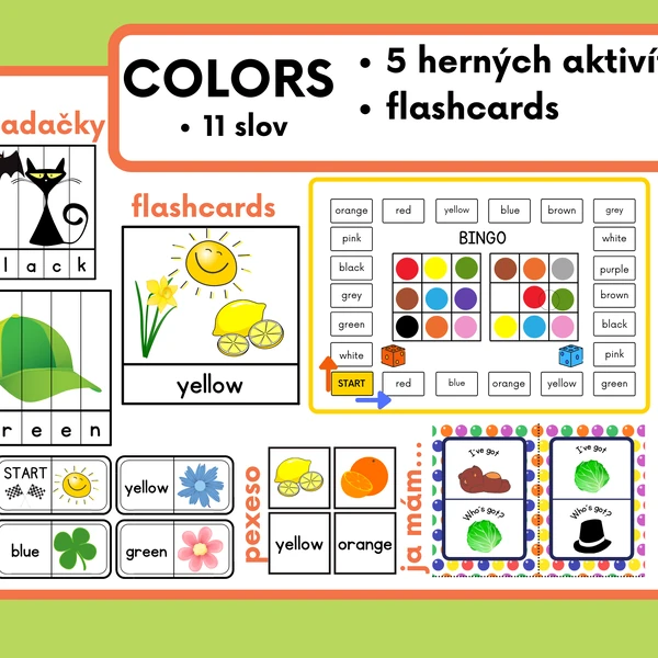 COLORS - 5 obľúbených hier + flashcards