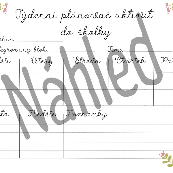 Týdenní plánovač do školky 