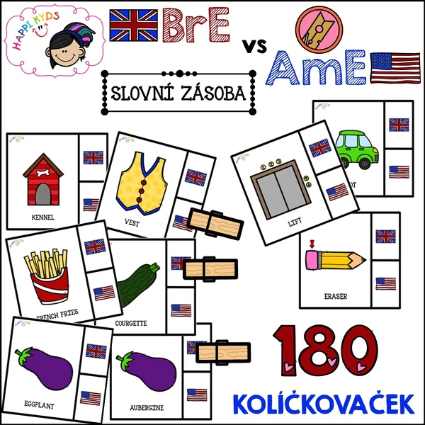 BrE vs AmE - slovní zásoba - 180 kolíčkovaček