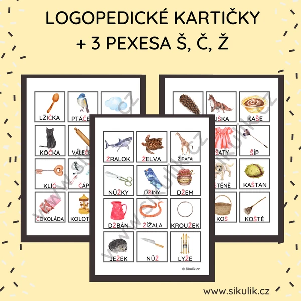 LOGOPEDICKÉ KARTIČKY, 3 PEXESA Ž, Č, Š
