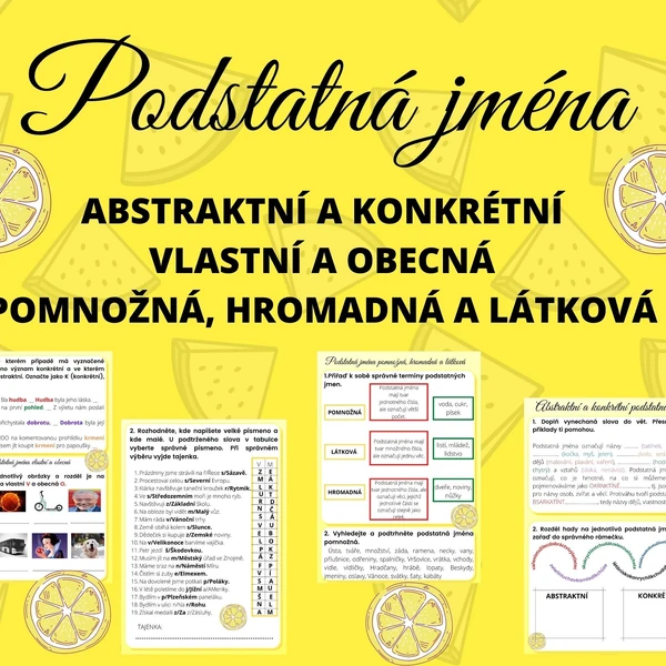 Podstatná jména ABSTRAKTNÍ, KONKRÉTNÍ, VLASTNÍ, OBECNÁ, POMNOŽNÁ, HROMADNÁ, LÁTKOVÁ