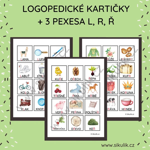 LOGOPEDICKÉ KARTIČKY+ PEXESA L,R,Ř