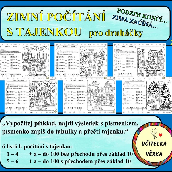 ZIMNÍ POČÍTÁNÍ S OBRÁZKEM A TAJENKOU pro druháčky