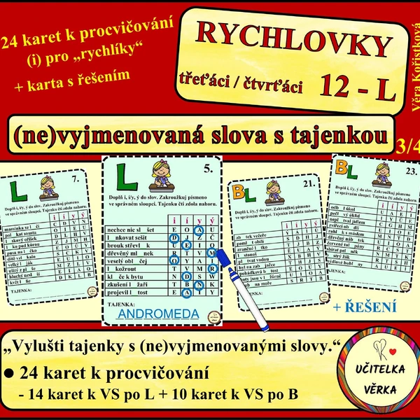 RYCHLOVKY 12 - L - (ne)VYJMENOVANÁ SLOVA PO L s tajenkou