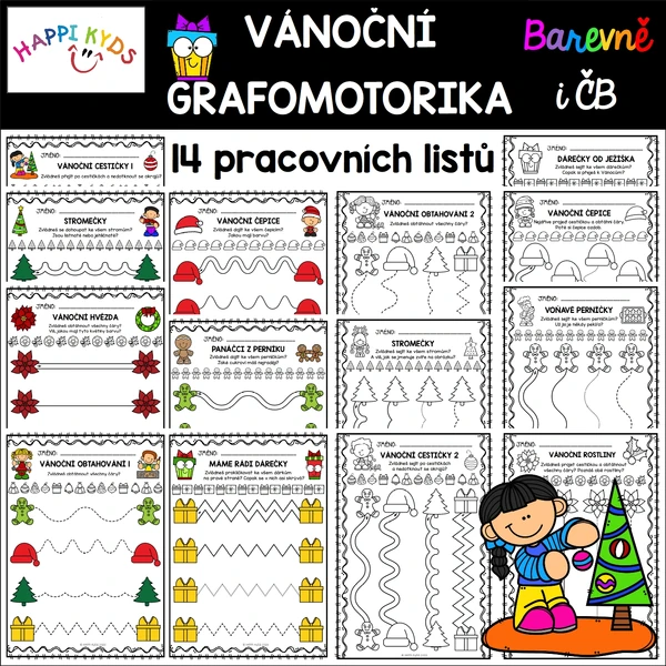 VÁNOČNÍ GRAFOMOTORIKA - pracovní listy