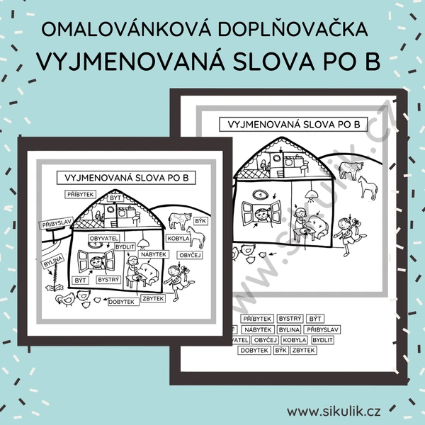 OMALOVÁNKOVÁ DOPLŇOVAČKA VYJMENOVANÁ SLOVA PO B