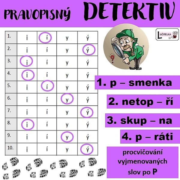 Pravopisný detektiv - vyjmenovaná slova po P