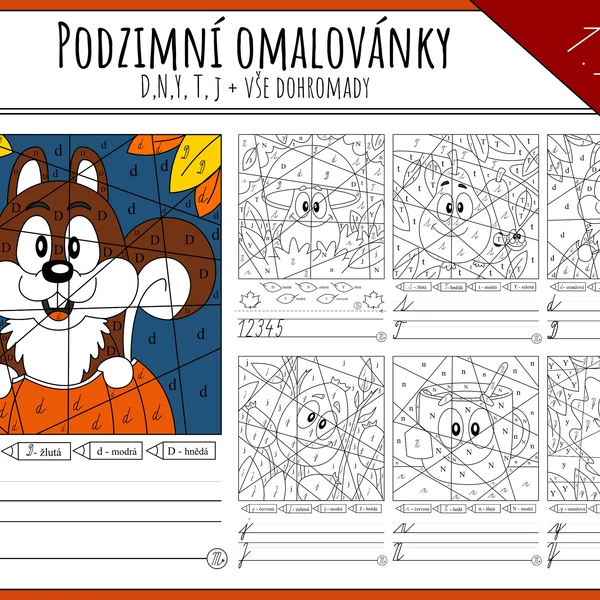 Podzimní omalovánky - d,n,y,t,j